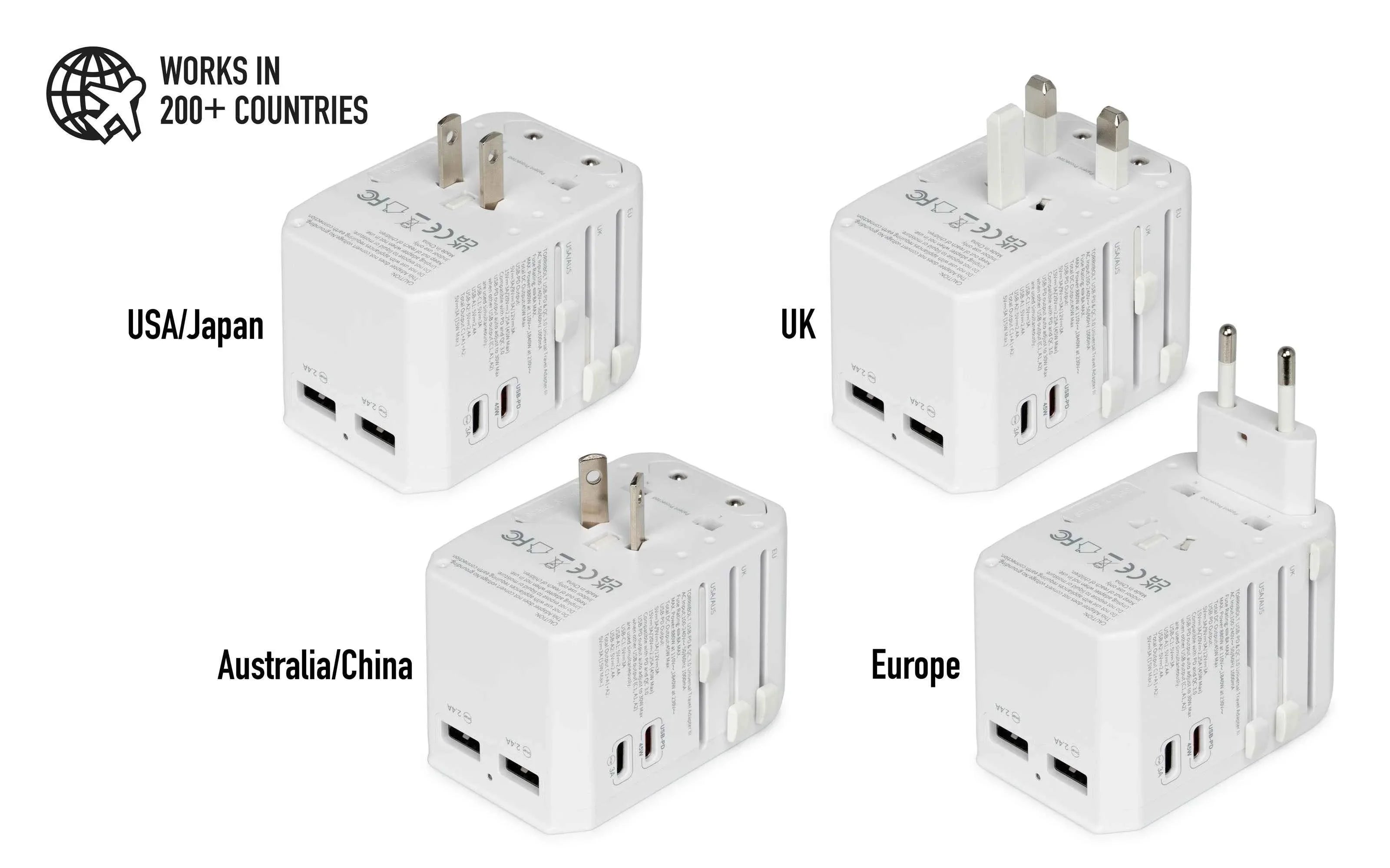 TorriiBolt 45W USB-PD & QC 3.0 Universal Travel Adapter III – White TorriiBolt 45W USB-PD & QC 3.0 Universal Travel Adapter III – White